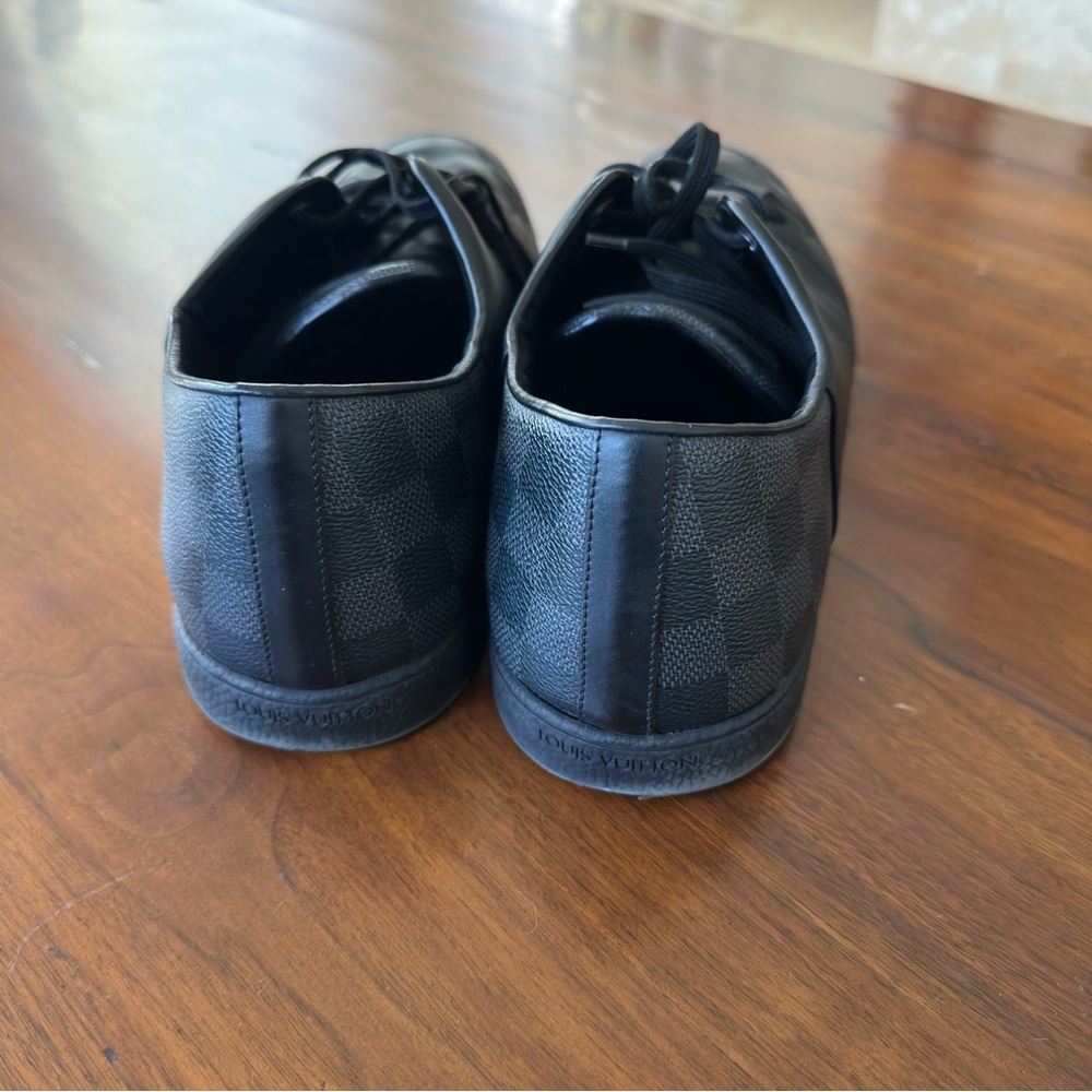 Louis Vuitton Line Up Damier Sneakers Mens Black Leather Shoes Size 10.5 US 11.5 - Picture 2 of 6